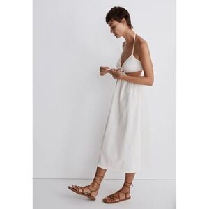 Madewell Seersucker Midi Tie Cut Out Dress